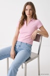 Kadın Tişört-Polo Yaka Kısa Kol Crop Tişört 26651 Pembe -rulem
