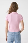 Kadın Tişört-Polo Yaka Kısa Kol Crop Tişört 26651 Pembe -rulem