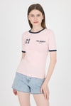 Kadın Tişört-Pudra Ribanalı Yazı Baskılı Slim Fit Tişört 5981-rulem