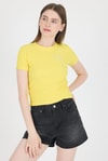 Kadın Tişört-Sarı İnci Kurdele İşlemeli Crop Slim Fit Tişört 2229-rulem