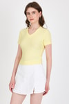 Kadın Tişört-Sarı Taş İşleme Detaylı V Yaka Slim Fit Tişört 0949-rulem
