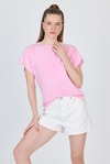 Kadın Tişört-Şeker Pembe Yıkamalı Oversize Basic Tişört 253014-rulem
