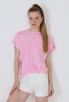 Kadın Tişört-Şeker Pembe Yıkamalı Oversize Basic Tişört 253014-rulem