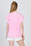 Kadın Tişört-Şeker Pembe Yıkamalı Oversize Basic Tişört 253014-rulem