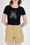 Kadın Tişört-Siyah Ayıcık Baskılı Leopar Detaylı Slim Fit Crop Tişört 0549-rulem
