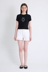 Kadın Tişört-Siyah Ayıcık İşlemeli Slim Fit Crop Tişört 2217-rulem