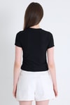 Kadın Tişört-Siyah Ayıcık İşlemeli Slim Fit Crop Tişört 2217-rulem