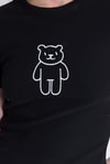 Kadın Tişört-Siyah Ayıcık İşlemeli Slim Fit Crop Tişört 2217-rulem