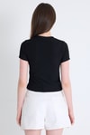 Kadın Tişört-Siyah Ayıcık İşlemeli Slim Fit Crop Tişört 2217-rulem
