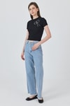 Kadın Tişört-Siyah İnci Kurdele İşlemeli Crop Slim Fit Tişört 2229-rulem