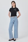 Kadın Tişört-Siyah İnci Kurdele İşlemeli Crop Slim Fit Tişört 2229-rulem