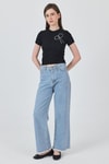 Kadın Tişört-Siyah İnci Kurdele İşlemeli Crop Slim Fit Tişört 2229-rulem