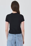 Kadın Tişört-Siyah İnci Kurdele İşlemeli Crop Slim Fit Tişört 2229-rulem