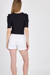 Kadın Tişört-Siyah Kare Yaka Fiyonk DetaylI Crop Bluz 1349-rulem