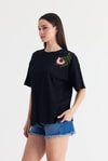 Kadın Tişört-Siyah Nakış Detay Oversize Tişört 2150-21-rulem
