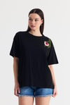 Kadın Tişört-Siyah Nakış Detay Oversize Tişört 2150-21-rulem