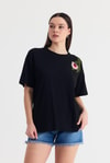Kadın Tişört-Siyah Nakış Detay Oversize Tişört 2150-21-rulem