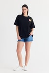 Kadın Tişört-Siyah Nakış Detay Oversize Tişört 2150-21-rulem