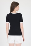 Kadın Tişört-Siyah Ribanalı Yazı Baskılı Slim Fit Tişört 5981-rulem