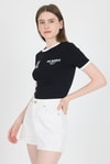 Kadın Tişört-Siyah Ribanalı Yazı Baskılı Slim Fit Tişört 5981-rulem