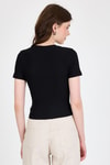 Kadın Tişört-Siyah Taş İşleme Detaylı V Yaka Slim Fit Tişört 0949-rulem