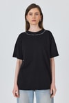 Kadın Tişört-Siyah Yaka Yazı Baskılı Oversize Pamuklu Tişört 2150-34M-rulem