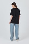 Kadın Tişört-Siyah Yaka Yazı Baskılı Oversize Pamuklu Tişört 2150-34M-rulem