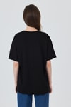 Kadın Tişört-Siyah Yazı Baskılı Oversize Pamuklu Tişört 2150-32M-rulem