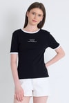 Kadın Tişört-Siyah Yazı Baskılı Relaxed Fit Tişört 5793-rulem