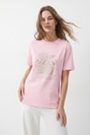 Kadın Tişört-Taşlı Kiraz Desenli Crop Tişört 26750 Pembe -rulem