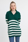 Kadın Tunik-Benetton Yeşili Polo Yaka Çizgili Tunik 5340-rulem