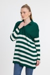 Kadın Tunik-Benetton Yeşili Polo Yaka Çizgili Tunik 5340-rulem