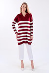 Kadın Tunik-Çizgili Fitilli Triko Tunik 5335 Bordo -rulem