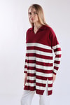 Kadın Tunik-Çizgili Fitilli Triko Tunik 5335 Bordo -rulem