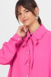 Kadın Tunik-Pembe Fırfır Yaka Detaylı Bağlamalı Tunik 4586A-rulem