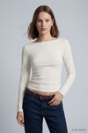 Kadın Üst Giyim-Kadın Body-Kayık Yaka Basic Penye Body 744 Ekru-rulem