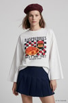 Kadın Üst Giyim-Kadın Body-Raspberries Baskılı Geniş Kol Oversize Body 31152 Ekru-rulem