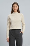 Kadın Üst Giyim-Kadın Kazak-Dik Yaka Örgülü Crop Kazak 2585 Ekru-rulem
