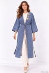 Kadın Üst Giyim-Kadın Kimono-Deniz Kabuğu Detaylı Uzun Kot Kimono 3530 Açık Mavi-rulem