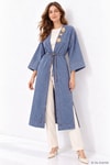 Kadın Üst Giyim-Kadın Kimono-Deniz Kabuğu Detaylı Uzun Kot Kimono 3530 Açık Mavi-rulem