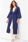 Kadın Üst Giyim-Kadın Kimono-Deniz Kabuğu Detaylı Uzun Kot Kimono 3530 Koyu Mavi-rulem