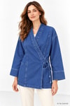 Kadın Üst Giyim-Kadın Kimono-Yandan Bağlamalı Kot Kimono 3516 Açık Mavi-rulem