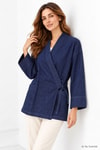 Kadın Üst Giyim-Kadın Kimono-Yandan Bağlamalı Kot Kimono 3516 Koyu Mavi-rulem