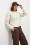 Kadın Üst Giyim-Kadın Sweatshirt-Bisiklet Yaka Kısa Sweat 3268A Ekru-rulem