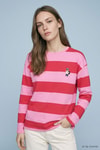 Kadın Üst Giyim-Kadın Sweatshirt-Çizgili Ayıcık Baskı Sweatshirt 6206 Pembe - Kırmızı-rulem
