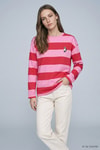 Kadın Üst Giyim-Kadın Sweatshirt-Çizgili Ayıcık Baskı Sweatshirt 6206 Pembe - Kırmızı-rulem