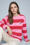 Kadın Üst Giyim-Kadın Sweatshirt-Çizgili Ayıcık Baskı Sweatshirt 6206 Pembe - Kırmızı-rulem