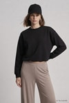 Kadın Üst Giyim-Kadın Sweatshirt-Yarasa Kollu Beli Lastikli  Crop Sweatshirt 979 Siyah-rulem
