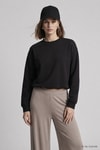 Kadın Üst Giyim-Kadın Sweatshirt-Yarasa Kollu Beli Lastikli  Crop Sweatshirt 979 Siyah-rulem