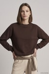 Kadın Üst Giyim-Kadın Sweatshirt-Yarasa Kollu Beli Lastikli  Crop Sweatshirt 979 Kahve-rulem